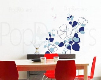 White Camellia with dragonflies-31.5inch H- Wall Decals Stickers Home Decor by Pop Decors