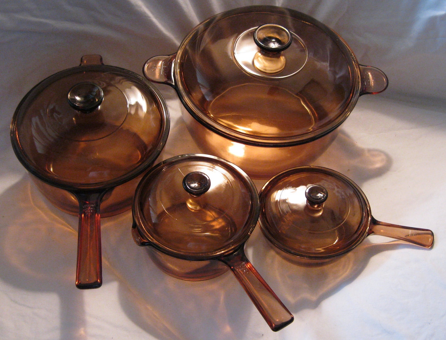 Vintage Vision Brown Glass Corning Pyrex Cookware Set Of 4