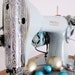 Vintage Mid Century Sewing Machine White Co. Pale Blue with Silver Class 15 Singer Clone Working with Sewing attachments