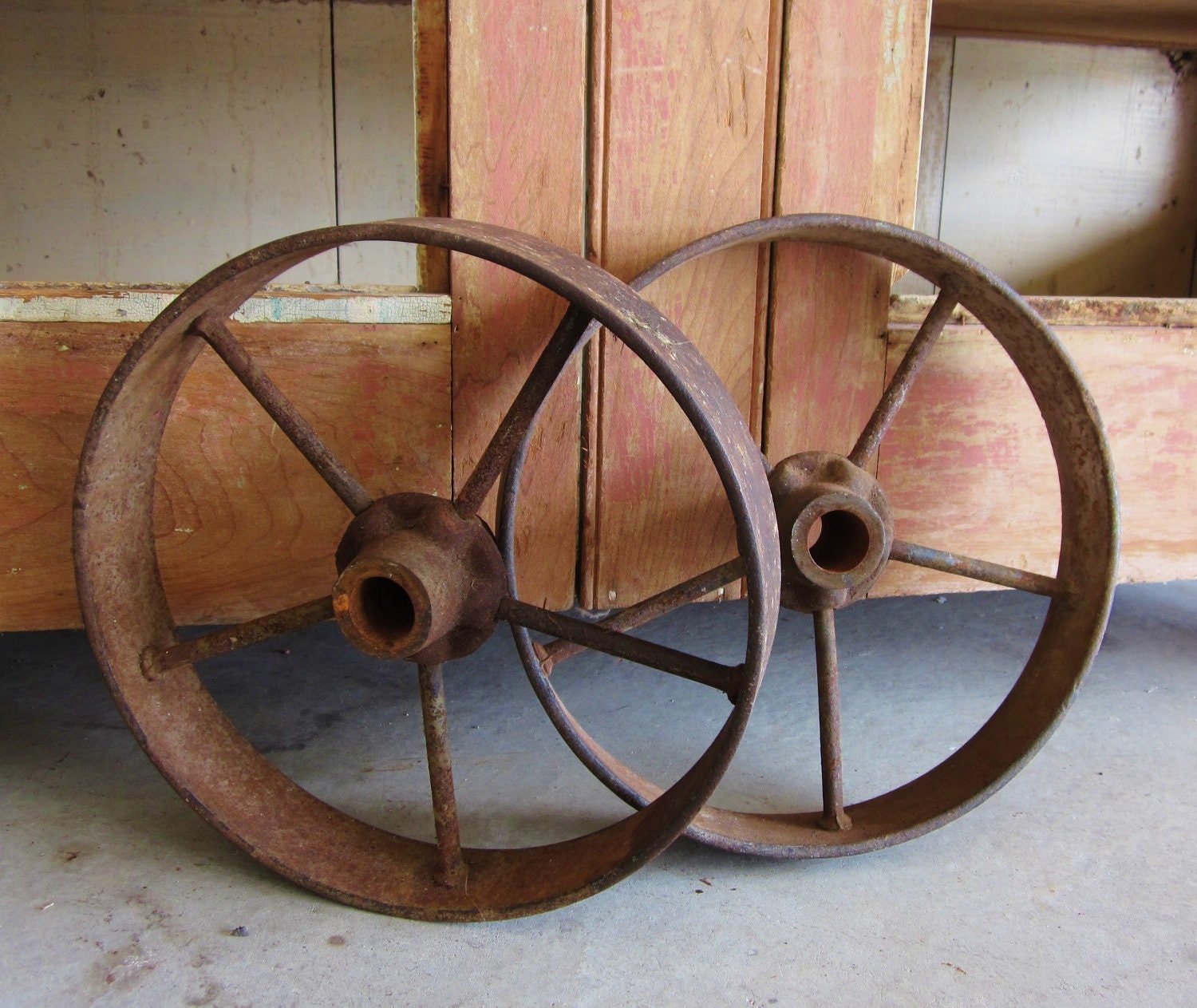 Antique Cast Iron Wagon Wheels Rustic Country Western