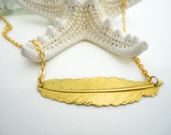 Feather Necklace Sweet Rococo Victorian Fairytale Marie Antoinette Pendant 14k Gold Plated Chain Gyspy Bohemian Accessory Gift for Her