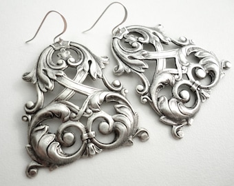 Silver Chandelier Earrings Marie Antoinette Gothic Chandelier Earrings Victorian Rococo Statement Chandelier Earring Wedding Jewelry gift