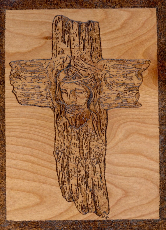 Items similar to Jesus in Cross Woodburning on Etsy