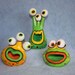 RESERVED FOR CYNTHIA - Handpainted ceramic Little Monsters set of three all colorfully painted in lime green, orange & yellow