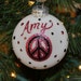 Handpainted Peace Sign Personalized Ornament in Sparkling Pink and Black with Swarovski Rhinestones- Made to Order