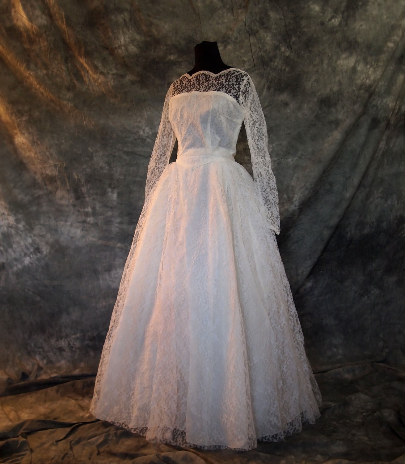 Items similar to White lace, ballgown style wedding dress, S/M, 60s on Etsy