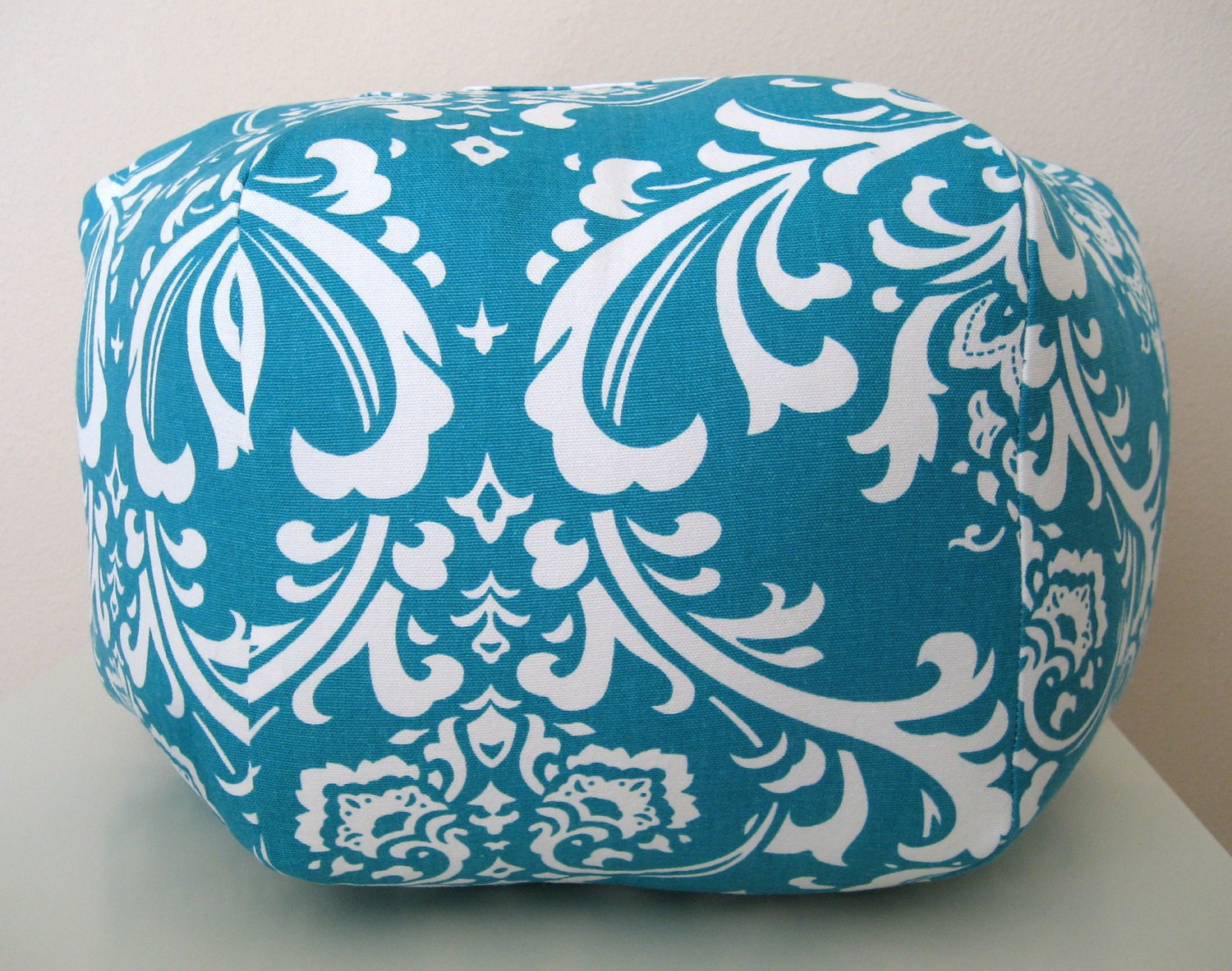 18 Ottoman Pouf Floor Pillow Turquoise White Damask