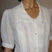 Ivory White Vintage 1960s Near Sheer Silky Crepe Chiffon Secretary Dressy Blouse Embroidery L-XL