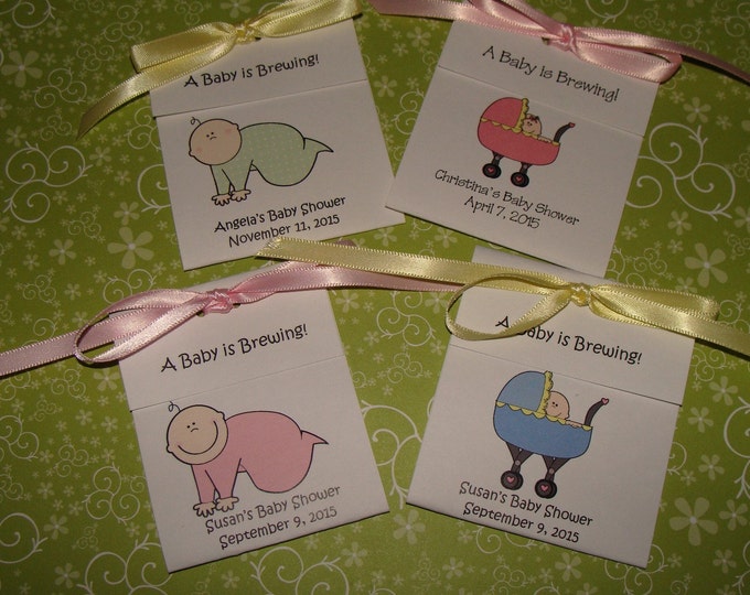 Sweet and Adorable Caucasion African American Umbrella Buggy Baby Shower Tea Bag Favors