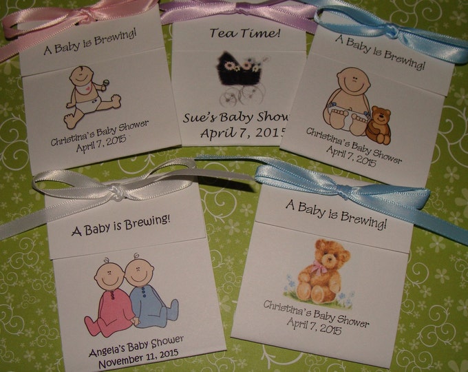 Sweet and Adorable Caucasion African American Umbrella Buggy Baby Shower Tea Bag Favors