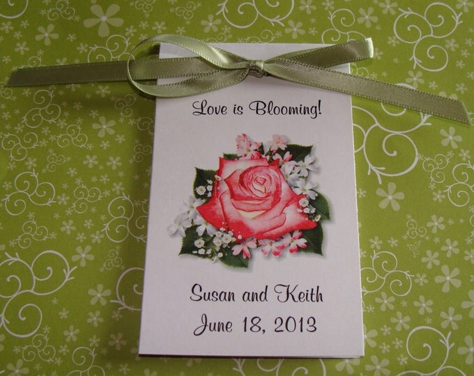 Pretty in Pink Coral Rose Design w/ Wildflower Seeds Packets for Bridal Shower Wedding Flower Seeds Party Favors SALE