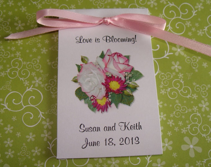 Bridal Shower Wildflower Seed Packets Favors with Henrietta White Pink toned Roses Wildflower Seeds SALE CIJ Christmas in July