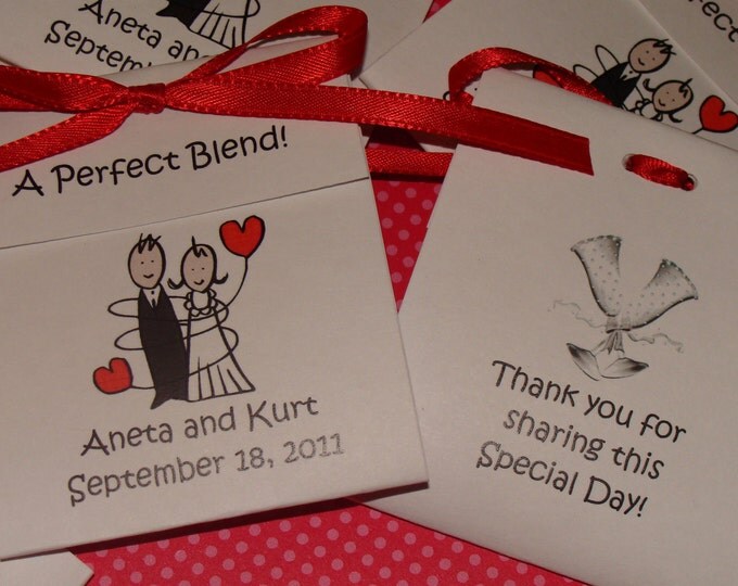 African American Bride and Groom Personalized Tea Bag Favors Cute Black Blue Wedding and Bridal Shower Party Favors