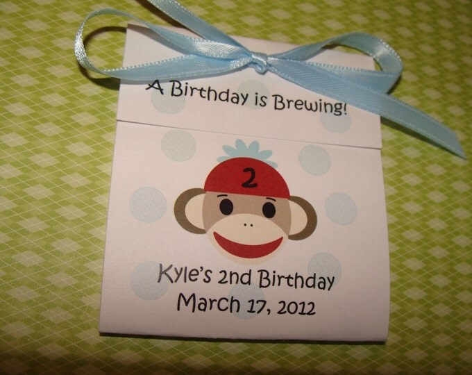 Personalized Sock Monkey Baby Shower Tea Party Favors Tetley Tea 1st 2nd 3rd 4th Birthday Favors