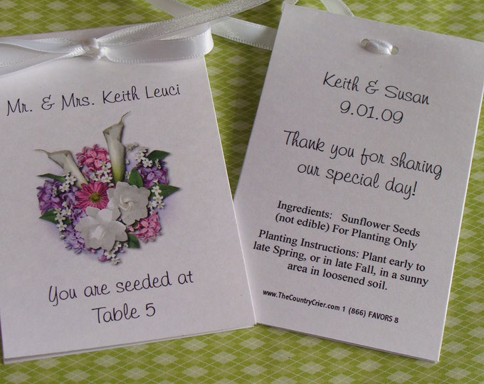 Floral Design w/ Wildflower Seeds. Place Cards Printed with Guest Names..You are Seeded at ....Wedding Seeds Party Favors SALE