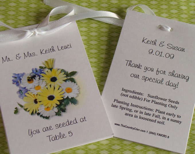 Floral Design w/ Wildflower Seeds. Place Cards Printed with Guest Names..You are Seeded at ....Wedding Seeds Party Favors SALE