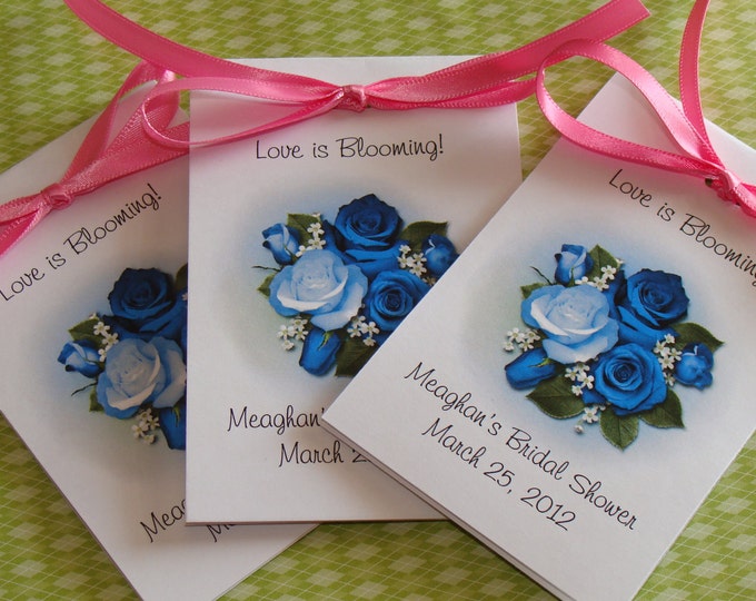 Blue Roses Bouquet Design w/ Wildflower Seed Packets for Bridal Shower Birthday Anniversary Wedding Flower Seeds Party Favors SALE