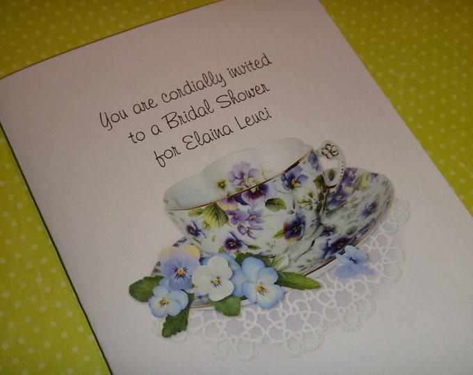 Personalized Viola Tea Invitations Thank You Cards Note Cards for Birthday Bridal Shower Wedding Anniversary Party