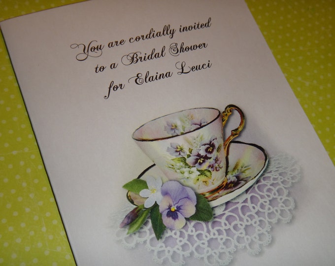 Personalized Lavender Pansy Tea Invitations Thank You Cards Note Cards for Birthday Bridal Shower Wedding Anniversary Party