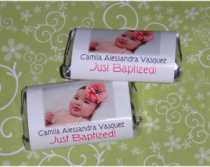 Custom Photo Mini Candy Bar Wrappers Childs Baptism, Christening, First Holy Communion Chocolate Religious Party Favor