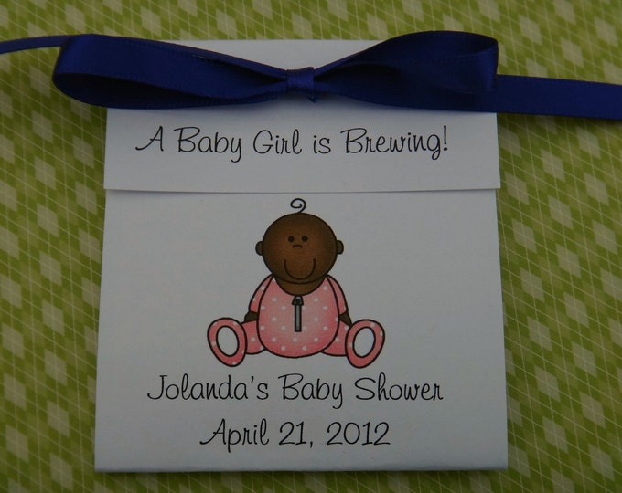 Personalized African American Baby Girl in Pink Outift Baby Shower Favors Baby Sprinkle Tea Party Favors 1st Birthday Favors
