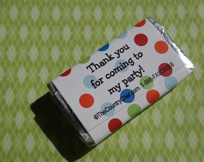 Blue Green Red Orange Polka Dots Candy Bar Wrappers for Boy or Girls 1st 2nd 3rd 4th Birthday Party Favors