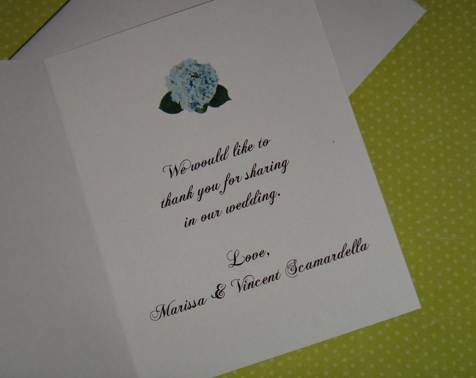 50 Custom Blue Hydrangea Personalized Thank You Note Cards for your Wedding Day