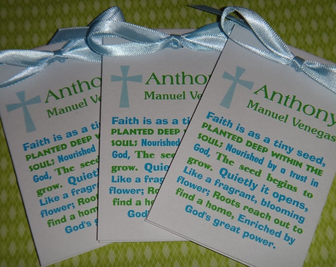 Personalized Blue Green Subway Art Religious Baptism First Holy Communion Christening Thank You Gift Favors