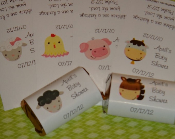 Super Cute Farm Animals Cow Lamb Horse Baby Chick Pig Sheep Baby Shower Candy Bar Wrappers Minis Party Favors