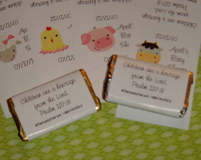 Super Cute Farm Animals Cow Lamb Horse Baby Chick Pig Sheep Baby Shower Candy Bar Wrappers Minis Party Favors