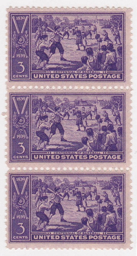 1939 Centennial of Baseball US Stamp 3 cent No. 859 set of 3