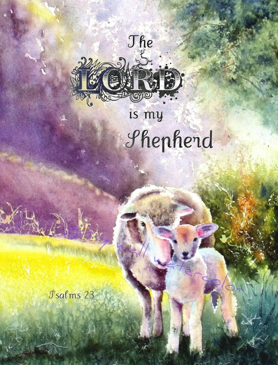 Items similar to Sheep and Lamb PRINT with Psalm 23 Verse from ...