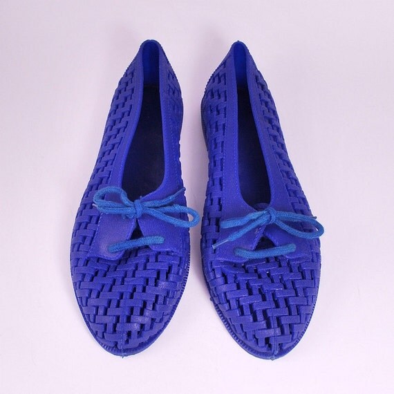 Vintage 80s Woven Blue Oxford Jelly Shoes UK 4.5 by ladykitschener