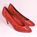 Vintage 80s Aztec Geometric Woven Red Leather Heeled Shoes UK 8 US 10.5