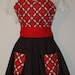 Red, White and Black Print - Full circle skirt apron with pockets