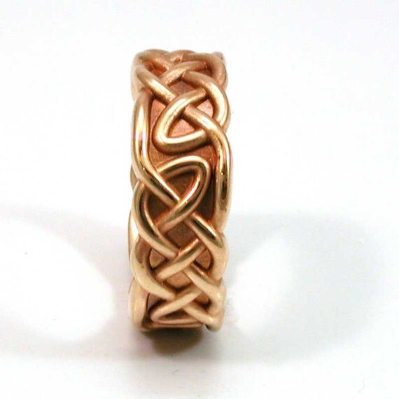 Mens Band Celtic Knot 14k Gold Ring Band Handmade