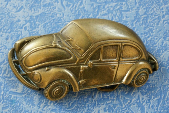 Vintage 1970's Vw Beetle Bug Brass Belt Buckle