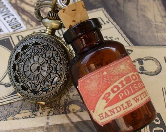 Steampunk pocket WATCH flask mini SHOT bottle pendant Necklace potion Victorian pendant charm bottle wicca wizard witch