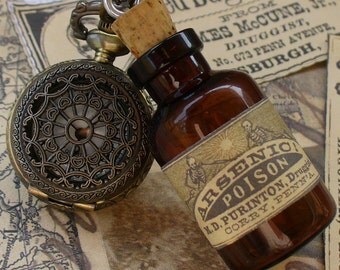 Steampunk pocket WATCH flask mini SHOT bottle pendant Necklace potion Victorian pendant charm bottle wicca wizard witch