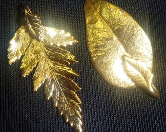 2 VINTAGE GOLD COVERED Leaf Pendants