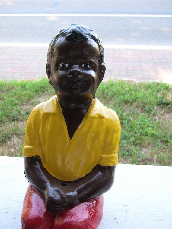 Statue en béton noir pêche Boy pelouse Jockey par