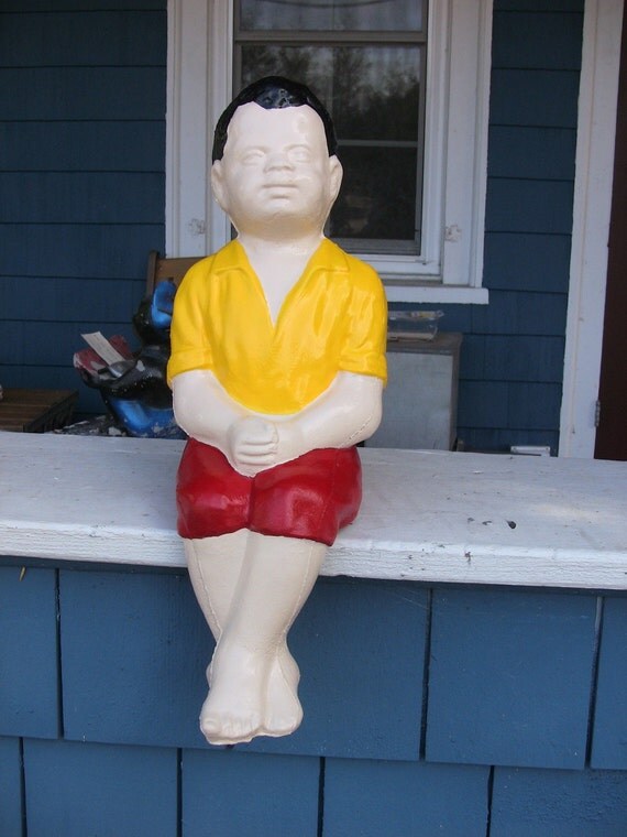 Items similar to White Fishing Boy Concrete Statue on Etsy