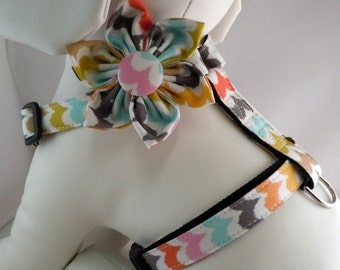 Dog Harness with Flower or Bow Tie Set - Traditional or Step-In - Pick Any Fabric in Shop