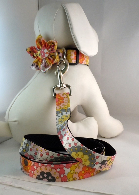 Dog Collar with Flower or Bow Tie and Leash Pick Any Fabric