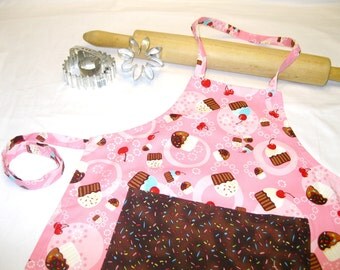 Tossed Cupcakes Child Apron with Sprinkles Pocket