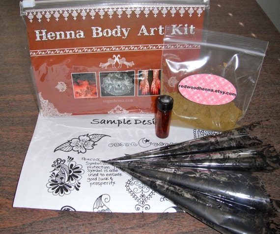  Henna  Kit  for temporary  tattoos comes with 4 rolled henna 