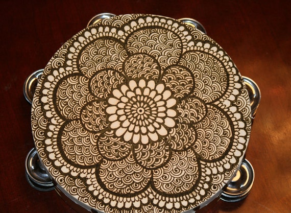 Henna Mandala Tambourine intricate detail floral pattern