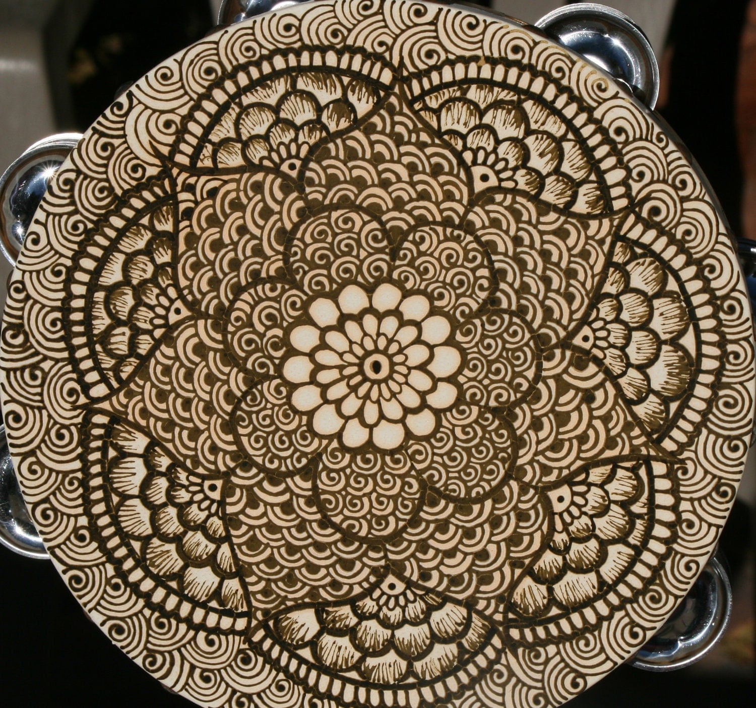  Henna  Mandala  Tambourine with intricate details