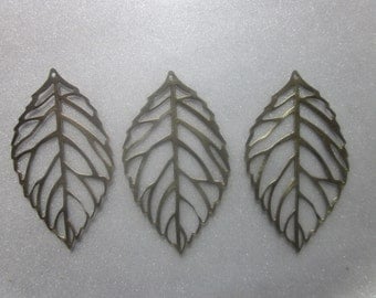 SALE - Antique Bronze Iron Leaf Pendants 54x31mm 2 Pendants