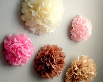 5 Tissue Paper Pom Pom Wall Flowers...choose your colors...nursery wall decor